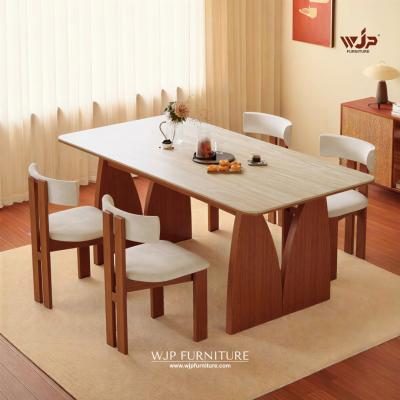 Moon Table solid jati with Marmer cream